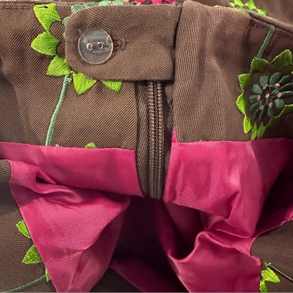 VTG Lilly Pulitzer White Label Silk Pencil Skirt Brown Embroidered Flowers 8 - Picture 4 of 7